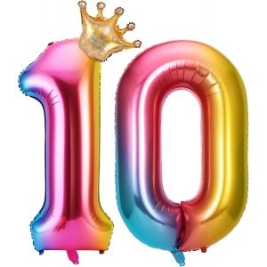 10 Ans Anniversaire D&eacute;corations Ballon Num&eacute;ro D&eacute;grad&eacute; Arc-En-Ciel 40'' Couronne F&ecirc;te - Neuf