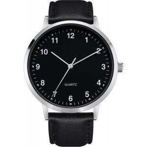 Kalanka-Montre Classique Pour Homme Avec Bracelet En Cuir - Montre &Agrave; Quartz Classique Moderne - Facile &Agrave; Lire - Pour Homme D'affaires Et D&eacute;contract&eacute; - Minimaliste - Neuf