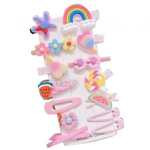 Lot De 14 Barrettes A Cheveux Pour Enfants, Jolies Et Exquises, Style Dessin Anime, Ideales Pour La Vie Quotidienne Et Les Voyages, Motif Etoile De Mer Rose - Neuf