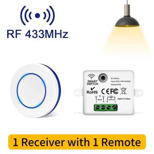 Interrupteur de lumière avec télécommande sans fil RF 433MHz, 220V 110V 10A, récepteur de relais, Mini bouton rond, panneau mural pour lampe LED--1 Receiver 1 Remote - Neuf