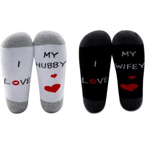 Jgd-Hubby And Wifey Gifts I Love My Wifey Chaussettes Hubby Pour Mari&eacute; Et Fian&ccedil;ailles - Blanc - Large - Neuf