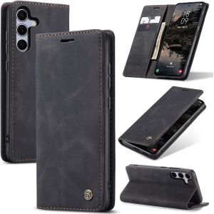 Case For Samsung Galaxy S25 5G Premium Leather Protective Pouch Wallet Flip Case Magnetic Case Cover For Samsung Galaxy S25, Black - Neuf