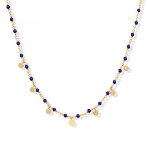 Collier Argent Dor&eacute; Petites Perles Pampilles Et Pierre Lapis - Neuf