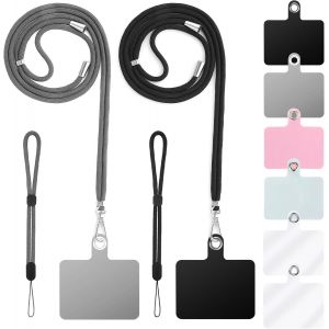 Kal-Lot De 2 Cordons Tour De Cou Pour Téléphone Portable + 2 Dragonnes De Téléphone + 6 Patchs De Sangle De Téléphone, Cordon Croisé En Nylon, Sangles De Poignet En Nylon, Patch En Pvc Avec Anneau - Neuf