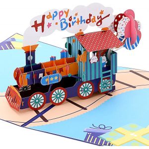 CHECARZHN--NO1-Train Carte D'Anniversaire Carte De V?ux 3D Pop Up Carte De V?ux D'Anniversaire Joyeux Anniversaire Train Locomotive Idée Cadeau Avec Enveloppe Carte De V?ux, Pour Garçons Filles Amour - Neuf