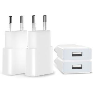 Thef-Chargeur Usb 5v / 1a 4pack Mini Usb Mural Chargeur Secteur Usb Adaptateur De Prise Universel Compatible Avec Iphone Apple, Samsung, Nexus, Nokia, Huawei, Xiaomi, Htc, Sony, Lgtablettes, Mp3-Blan - Neuf