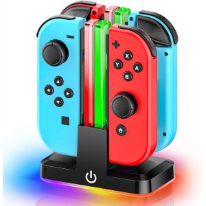 Gjfty-Station De Charge De Manette Switch, Chargeur Joycon Avec Lumière Rvb, Station De Charge Switch Pour 4 Manettes Nintendo Switch, Chargeur Joy-Con Switch/Oled, Accessoires Nintendo Switch - Neuf