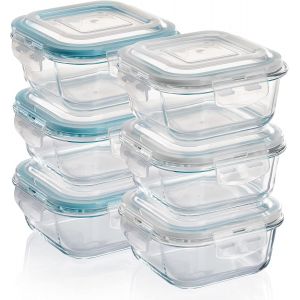 Jexnovashop-Bo&icirc;te Alimentaire En Verre Herm&eacute;tiques Avec Couvercles Lot De 6 Carr&eacute;es 520 Ml - Bo&icirc;tes Conservation Sans Bpa - Neuf