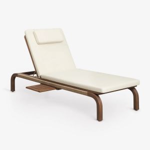 Chaise Longue Inclinable En Bois D'acacia Avec Coussin Dubai Blanc Gardenia Brun Acacia Fonc&eacute; - Neuf
