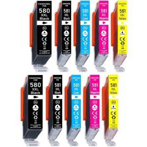 Lot de 10 cartouches d'encre pour Canon PGI-580 CLI-581 XXL pour Canon 580 XXL 581 XXL Multipack PIXMA TS705 TS6150 TS6250 TS8150 TS8250 TS9150 TS9550 - Neuf