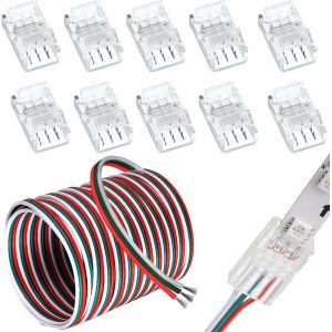 Kalanka-Kit De Connecteurs De Bande Led 3 Broches 10 Mm,10pcs Connecteurs De Bande Led 10mm + Dc 12v-24v C&acirc;ble D'extension Led 5m Pour Bande Led Ws2811 Ws2812b - Neuf