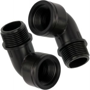 Lot de 2 Raccords coudés 90° mâle-femelle 1""x1"" pour tuyau d'arrosage d'irrigation système goutte à goutte - pression max 10 bars - en polyéthylène - circuit d'eau - Neuf