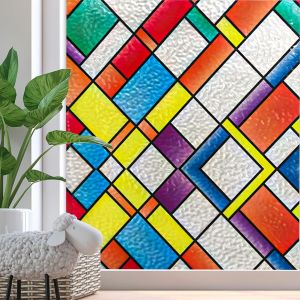 Film Fenetre Anti Regard Film Occultant Fenêtre 3D des Rectangles colorés 44.5 x 200cm Décoratif Bon Intimité Anti UV Anti Chaleur Non Adhesif pour Chambre Salon Cuisine - Neuf