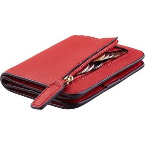 (Rouge) Portefeuille pour femme Shield Petit portefeuille compact &agrave; deux volets en cuir de luxe Mini portefeuille pour femme avec fen&ecirc;tre pour carte d'identit&eacute; - Neuf
