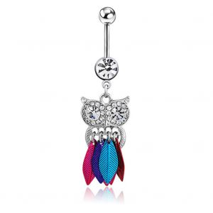 Piercing De Nombril En Forme De Hibou Mignon Avec Pompon Et Feuilles En Strass (Colore) - Neuf
