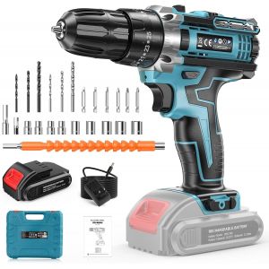 jum-Perceuse Visseuse Sans Fil 21 V,Avec Batterie 1500Mah,Visseuse Devisseuse Sans Fil,30Nm 25+3 Niveaux De Couple Avec,Pour La Réparation Et Le Jardinage Diy Projet,Led,2 Vitesses. - Neuf
