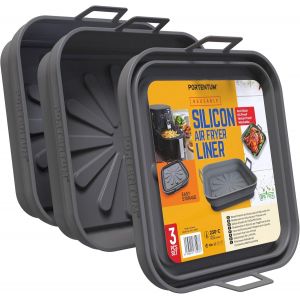 Moule Silicone Air Fryer 22,5 cm &iquest; Pour les friteuses &agrave; air de 4,7 &agrave; 8 litres &iquest; Lot de 3 Contenants Pliables s &iquest; Certifi&eacute;s LFGB et Sans BPA &iquest; Accessoire Air Fryer (Gris) - Neuf