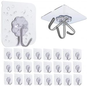 25 Pi&egrave;ces Crochets Adhesifs extra forts sans per&ccedil;age, crochet adhesif mural autocollants transparents pour cuisine, salle de bain, mur et plafond - Neuf