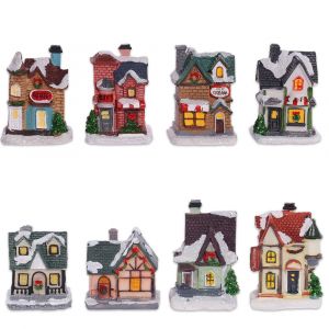 8pcs &Eacute;clair&eacute; Village de No&euml;l Lumineux de la Maison de No&euml;l, No&euml;l, Village de Caract&egrave;re Multicolore Lampe Int&eacute;rieure Miniature D&eacute;coration de No&euml;l, la Neige Cabine de D&eacute;coration d'Art - Neuf