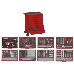 Servante d'atelier compl&egrave;te rouge 8 tiroirs set en mousse 399 outils Teng Tools TCEMM399N8 - Neuf