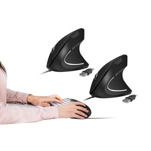 Lot de 2 souris filaires verticales 800/1200/1600 DPI 6 boutons USB pour PC, ordinateur portable et Mac - Neuf