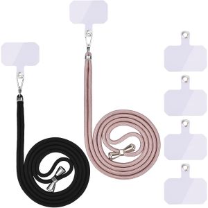 Kal-Chaîne De Téléphone Portable Universelle, Cordon Universel Pour Téléphone Portable À Suspendre Autour Du Cou, Réglable Et Amovible, 2 Or Rose + Noir Brillant - Neuf