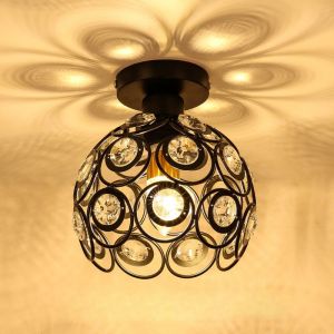 Plafonnier Moderne En Cristal Noir Et Blanc, Mini Lustre Semi-Encastré En Cristal E27, Idéal Pour L'éclairage Intérieur, Le Salon, La Véranda Ou Le Couloir. - Neuf