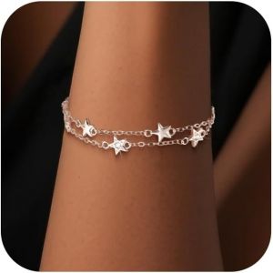 Tianyi-Bracelet Argent 925 Femme, Bracelet Coeurs En Perles, Étoile, Lune, Zircon, Réglable Bracelet, Bracelet Cadeaux Bijoux De Noël Anniversaire Diplômé, Pour Femme, Fille - Neuf