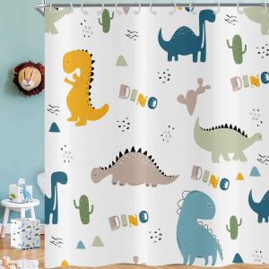 Sjzg-Rideau De Douche Cartoon Dinosaure 120x180, Color&eacute; Dr&ocirc;le D'animal Graffiti Mignon Dino Enfant Rideau De Bain Imperm&eacute;able Tissu Polyester Lavable Rideau De Bain Pour Salle De Bain Avec Crochet - Neuf