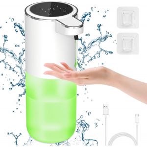 KAL-Distributeur Savon Automatique Liquide, Affichage Power, 400Ml Distributeur Savon Douchet, Volume De Liquide Réglable À 4 Niveaux, Distributeur De Savon Électrique Mural Pour Salle De Bain - Neuf