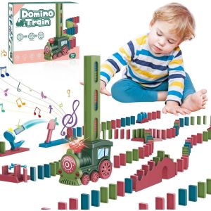 ERYI-Ensemble De Jouets Domino Train Avec 9 Composants Spéciaux, 120 Pcs Domino Blocks Électrique Train, Automatique Domino Train Avec Lumières Et Musique, Jouet Éducatif Pour Enfants De 3 À 12 Ans - Neuf
