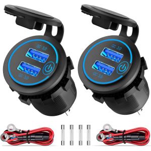 Pack De 2 X 36W Quick Charge 3.0 Prise Usb De Chargeur De Voiture, 12V/24V Double Usb Charge Rapide 3.0 Allume-Cigare Adaptateur &Eacute;tanche Avec Interrupteur Tactile Pour Moto Bateau Camion Caravane - Neuf