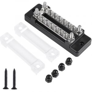 Bornier a double rangees 6 positions 130A/150A Bloc de barre omnibus et couvercle pour bornier de distribution d'energie marine de bateau de voiture 12 vis + 4 goujons, modele: noir - Neuf