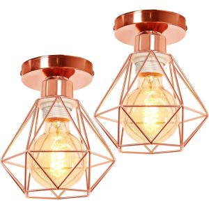 KAL-Plafonnier Industriel Vintage Luminaire E27 Rétro Lustre Suspension Design Métal Cage160Mm Éclairage Plafond Pour Salon Cuisine Chambre (Or Rose-Pl-2) - Neuf