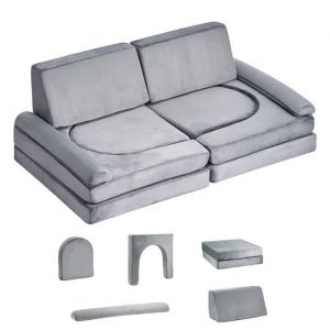 Canap&eacute; Modulaire pour Enfants-Duoku-10 Pi&egrave;ces-Sofa Sectionnel Convertible avec Accoudoirs-Mousse 28D et Tissu Doux-Gris - Neuf