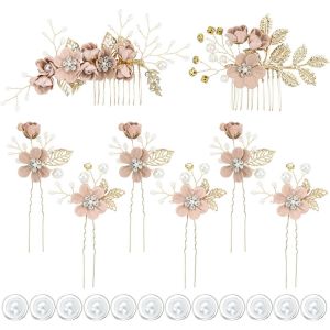 Lot De 20 Peignes À Cheveux Décoratifs En Forme De Fleur Mauve Pâle+Épingles À Cheveux En Forme De U+Épingles À Cheveux Torsadées En Spirale Pour Mariée,Demoiselles D'honneur,Femmes - Neuf