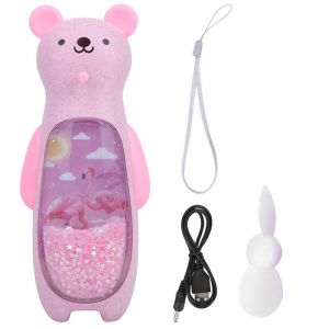 Ventilateur portable rechargeable par USB en forme d'ourson avec lumiere a effet sable mouvant (rose) - Neuf