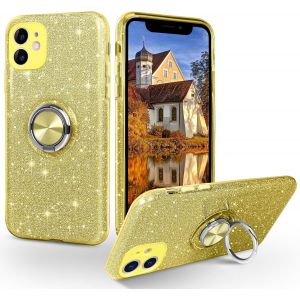 Kalanka-Coque Pour Iphone 11 Avec Anneau Rotatif 360° Support De Voiture Magnétiqu, Paillettes Scintillantes Brillantes La Mode Etui Protection, À Anti-Rayure Antichoc Housse Pour Iphone 11, Jaune - Neuf