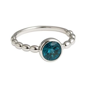 Yemaesre-Bague Topaze Bleue De Londres Facettée - Argent Sterling 925 - Pierre Naturelle Élégante - Anneau Perlé Moderne - Bijou Raffiné Pour Femme (Us Size 7 / Diameter 17.3 / Eu 54) - Neuf