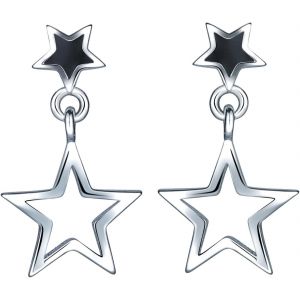 Boucle D'oreille Pendante Femme Fille En Argent 925 En Forme D'&eacute;toile Cisel&eacute; Cadeau D'anniversaire - Neuf