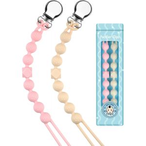 Attache Sucette Gar&ccedil;ons Filles Silicone Soothie T&eacute;tine Clips Porte Accroche Cha&icirc;ne Cadeau De Douche De B&eacute;b&eacute; Conception En Une Seule Pi&egrave;ce 2pcs(Rose,Beige) - Neuf