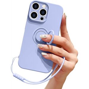 NSIECD-Compatible avec iPhone 16 Pro Max Coque en Silicone Liquide avec Anneau de Support B&eacute;quille Support de Voiture Magn&eacute;tique Dragonne D&eacute;tachable Antichoc Housse de Protection Souple-Violet - Neuf