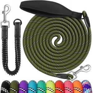 Jgd-Longe Pour Chien Avec Cordon Elastique, 5m 10m 15m 20m 30m Laisse De Dressage Pour Chien Avec Crochet De Verrouillage Pour Petits, Moyens Et Grands Chiens (Vert Arm&eacute;e, 5m &times; 8mm) - Neuf