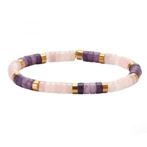 Bracelet Perles Heishi Pierre D'am&eacute;thyste Quartz Rose - Neuf