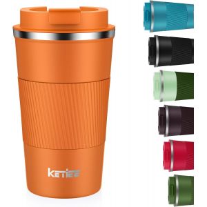 Eryi-Tasse À Café De Voyage Isotherme Avec Couvercle Anti-Fuite, Réutilisable, À Double Paroi, En Acier Inoxydable, Pour Boissons Chaudes Et Froides, 510 Ml, Marron Orangé - Neuf