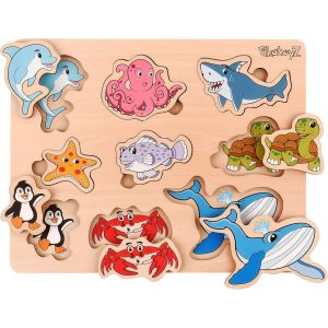 MDY-PikatoyZ® Jouet Enfant 1, 2 et 3 Ans u2013 Jeu Éducatif Idéal pour Cadeau de Noël ou Anniversaire u2013 Puzzle en Bois pour Bébé Garçon ou Fille u2013 Jeux Montessori avec Puzzles Animaux de l - Neuf