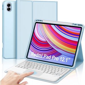 Clavier avec Trackpad pour Redmi Pad Pro 12.1"" 2024, AZERTY Fran&ccedil;ais Clavier Bluetooth Magn&eacute;tique D&eacute;tachable avec Touchpad pour Tablette Redmi Pad Pro 12.1"", Bleu Ciel - Neuf