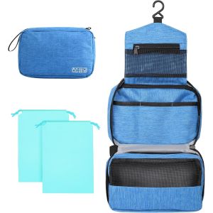MAA-Trousse de toilette à suspendre pour homme et femme, trousse de toilette de voyage avec crochet et poignée, organiseur de sac de toilette de maquillage, bleu ciel - Neuf
