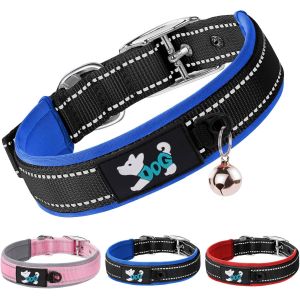 Collier Pour Chien, Collier En Nylon R&eacute;fl&eacute;chissant R&eacute;glable Classique Avec Rembourr&eacute; Doux Respirant Mesh, Collier Avec &Eacute;tui Airtag Pour Petits Chiens, Moyen Gros, Grand Chiens(Bleu-S) - Neuf