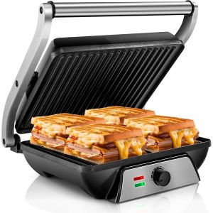 Machine A Panini,Grills Électriques Avec Plaques De Cuisson Anti-Adhésives,2000W Ouverture 180-Degree Appareil Panini,Charnière Flottante Convient Tous Les Aliments - Neuf
